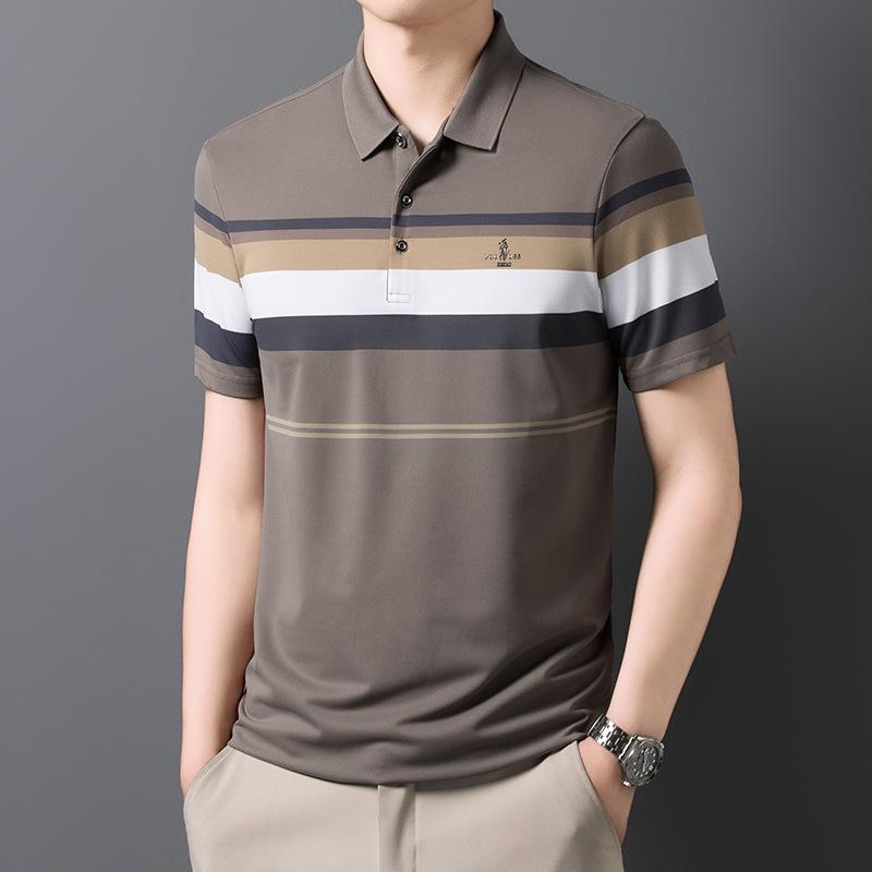 

Футболка с коротким рукавом, мужская рубашка поло, свободный топ с коротким рукавом и лацканами, шелковая деловая повседневная рубашка снизу 4XL