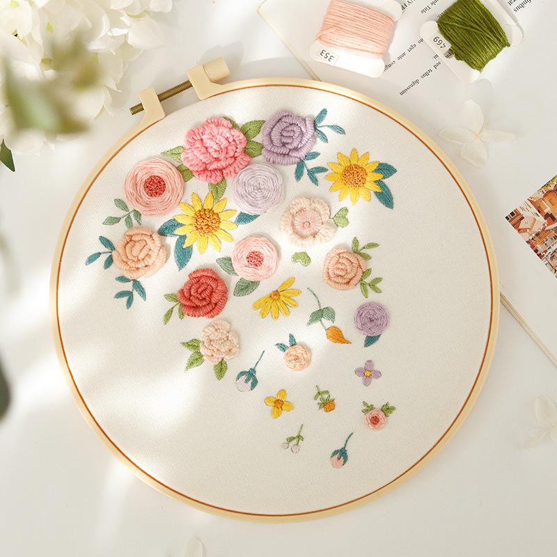 Beginner DIY Embroidery Kit: Su & Xiang Patterns Cross Stitch with French Techniques