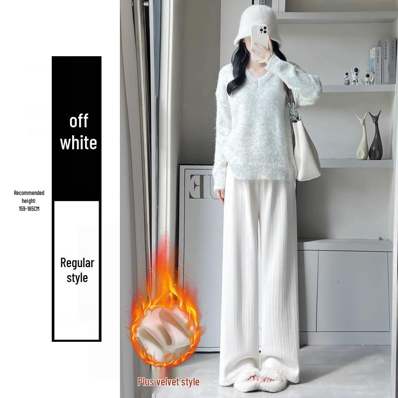 Dark Gray Petite High-Waisted Fleece-Lined Straight-Leg Herringbone Pants for Women - Autumn/Winter.