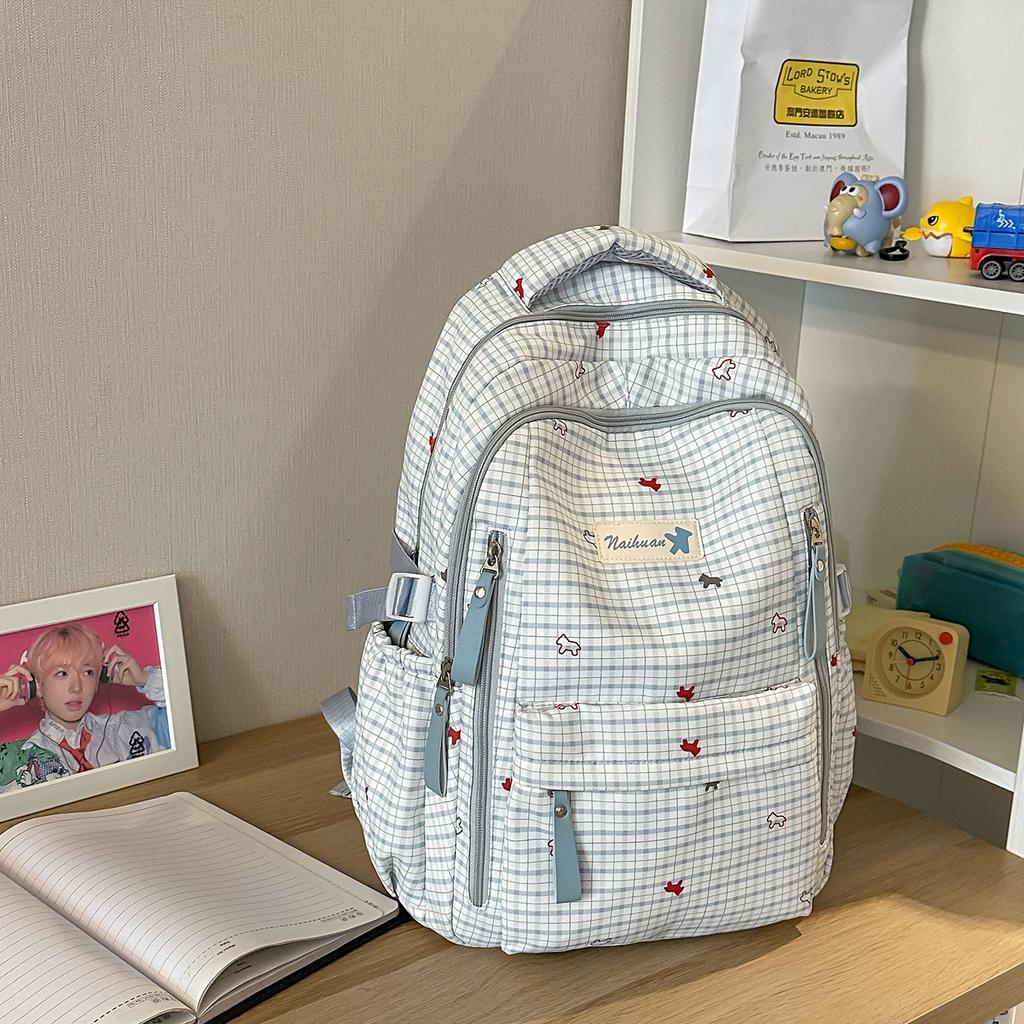 Schoolbag Japanese Ins Casual Plaid School Bag Female Junior High School High School Student Versatile Cute College Backpack Travel Backpack