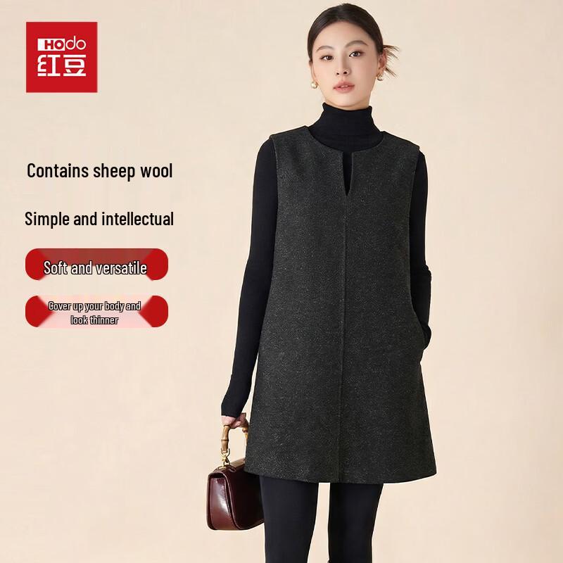 

Hongdou Women s Wool Blend Sleeveless A-Line Vest Dress M