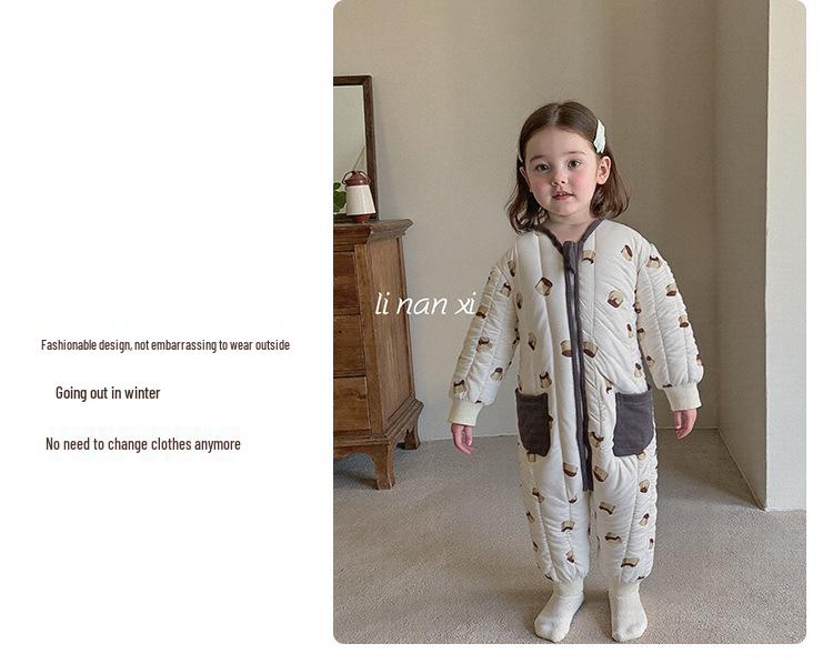 Quilted Cotton Baby Romper for Crawling Toddlers - Thick, Warm, Autumn/Winter Wear