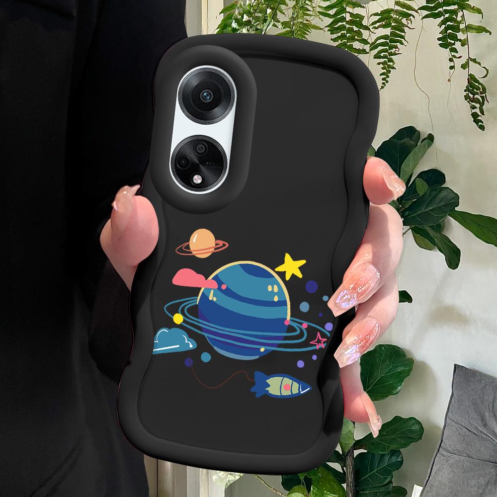 

Окрашенный узор Big Wave Edge Мягкий силиконовый материал Macaron чехол для телефона противоударный защитный резиновый чехол для OPPO Reno Realme OPPO A1K чёрный