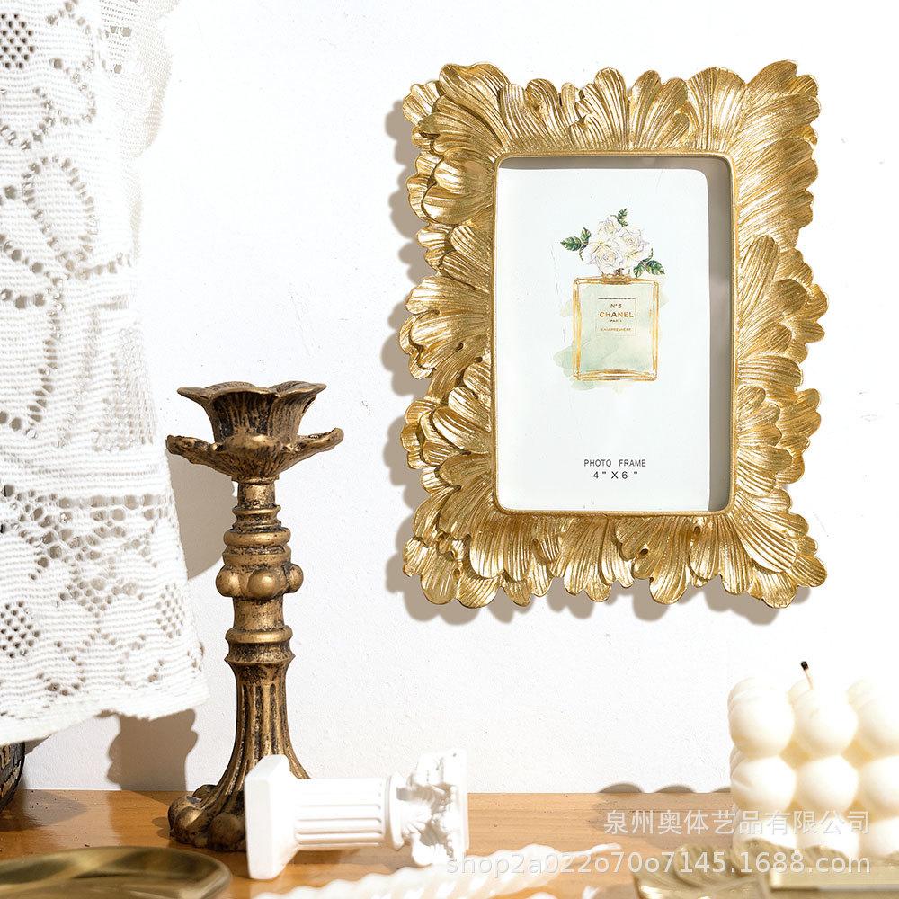 Moderne Schlichtheit 6 Zoll Feder-Fotorahmen Tischdekoration Bilderrahmen Goldener Harz-Fotorahmen Heimdekor Ornament