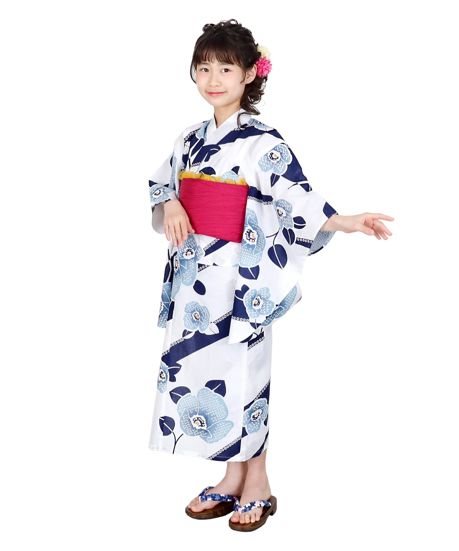 

Yukata Set with Obi Sizes and Floral Easy to Set Children s 2-Piece (Heko) Belt, Girls Yukata, 110, 120, 130cm, Print, Dress, Parent-Child (Navy,