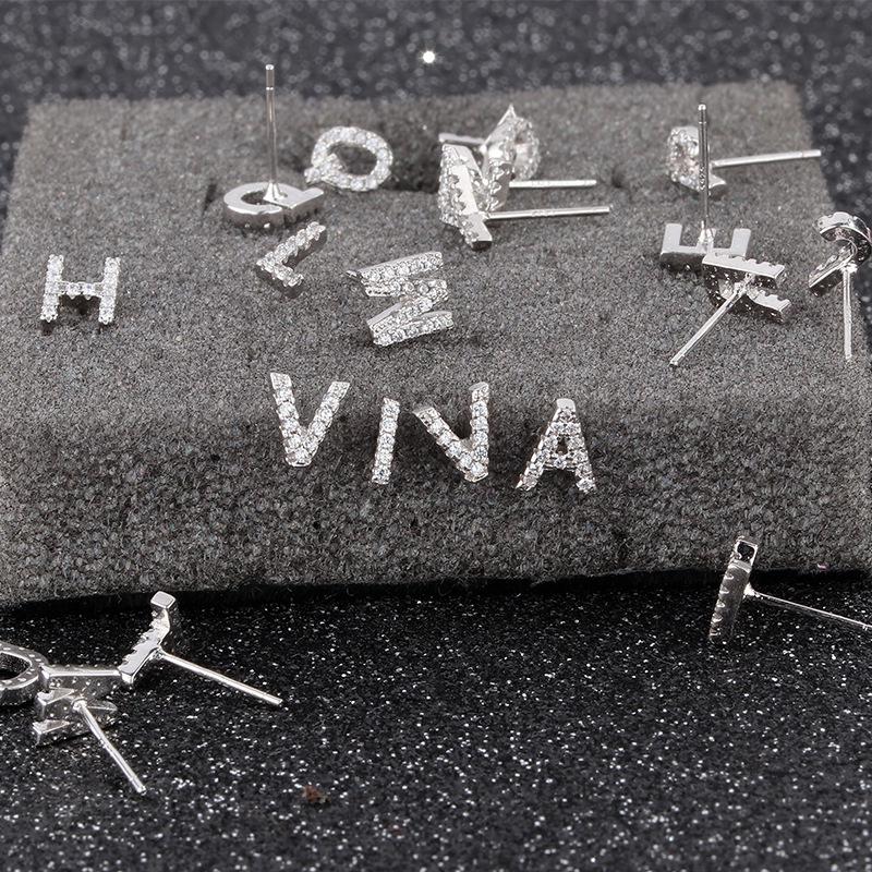 Street Style Diamond Alphabet Earrings: Romantic Travel-Inspired Simple Design for Women