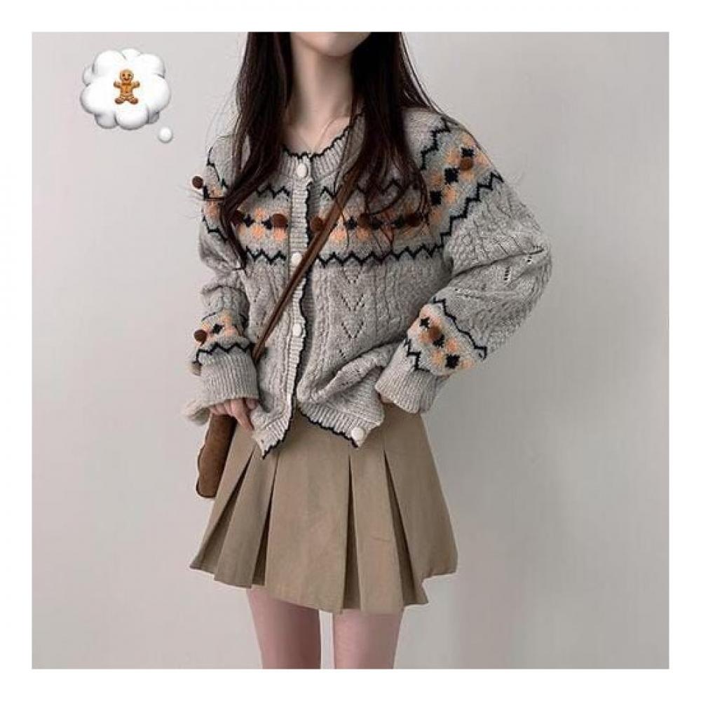 The Pink Loose Fit Bubble Form Nordic Boucle Knit Cardigan