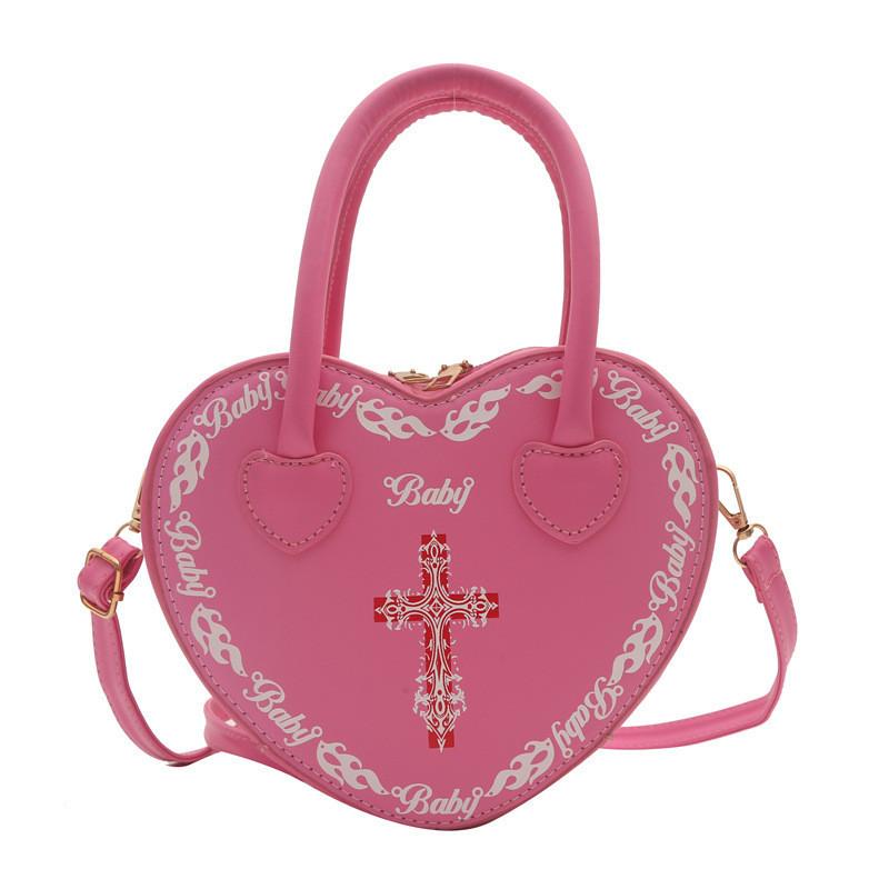 Trendy Heart-shaped Handbag For Women Street Style Versatile Fashion Pu Bag розовый