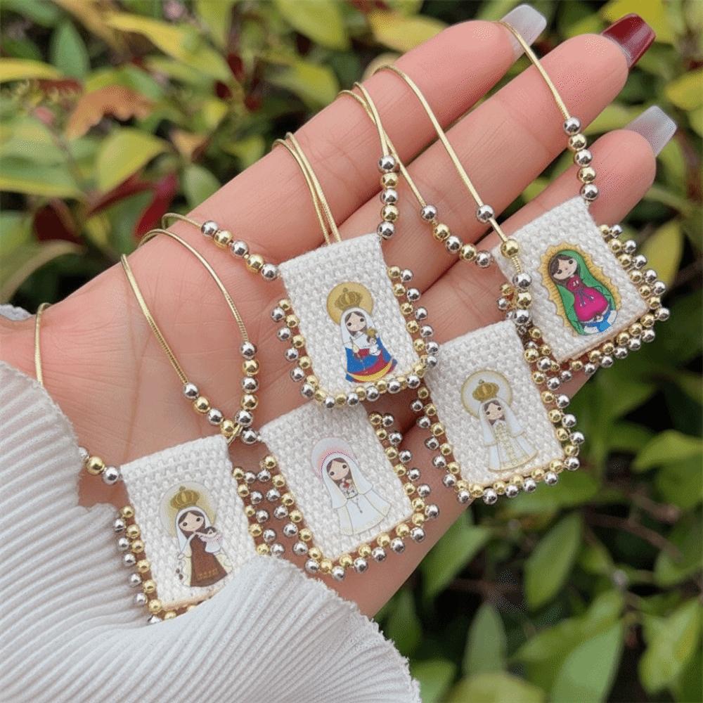Cartoon Design Catholic Necklace Mini Size Virgin Mary Pendant Necklace  for Men and Women