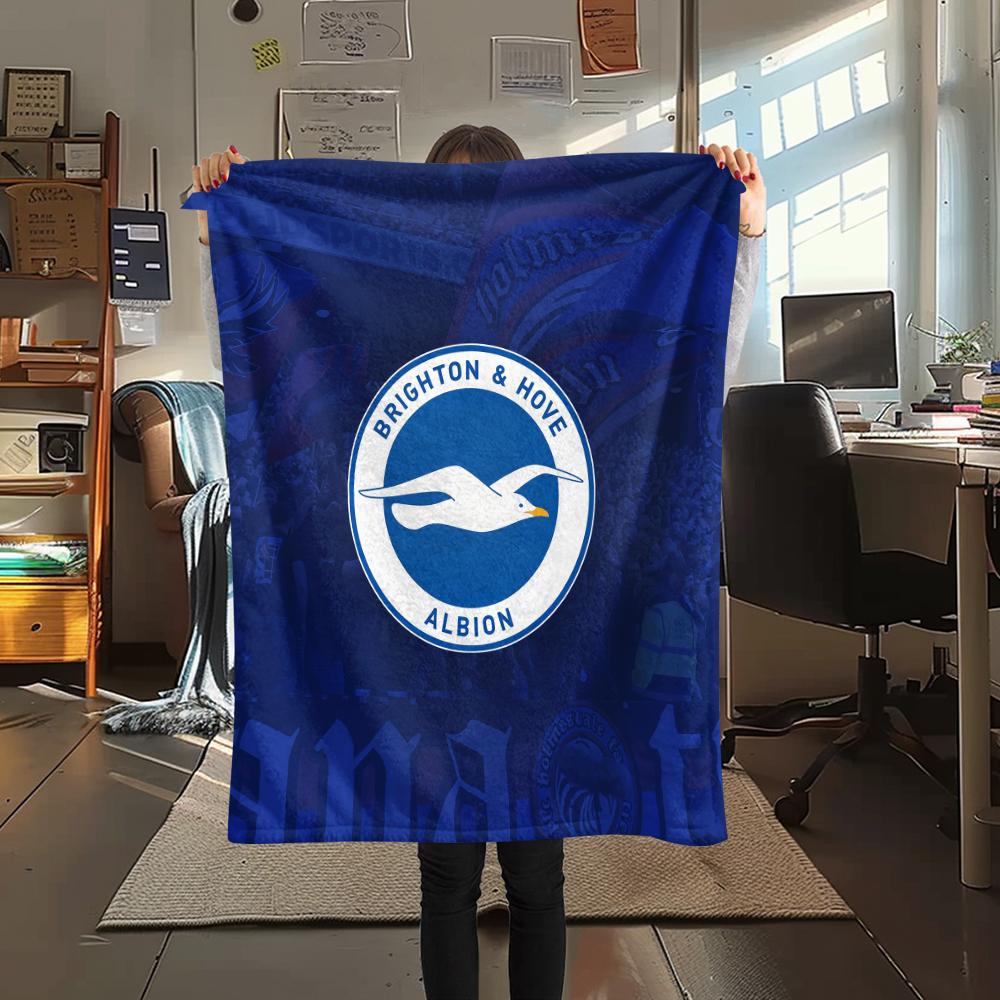 Brighton Team Logo,pattern Flannel Blanket, High Quality Comfortable for All Seasons, Home Decor, Warmth and Comfort, Perfect for Gifts.