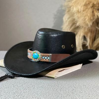 

High Quality Faux Leather Western Cowboy Hat For Men Women Autumn Winter Vintage Panama Cowgirl Jazz Hats Sombrero Hombre Caps 56-58CM чёрный