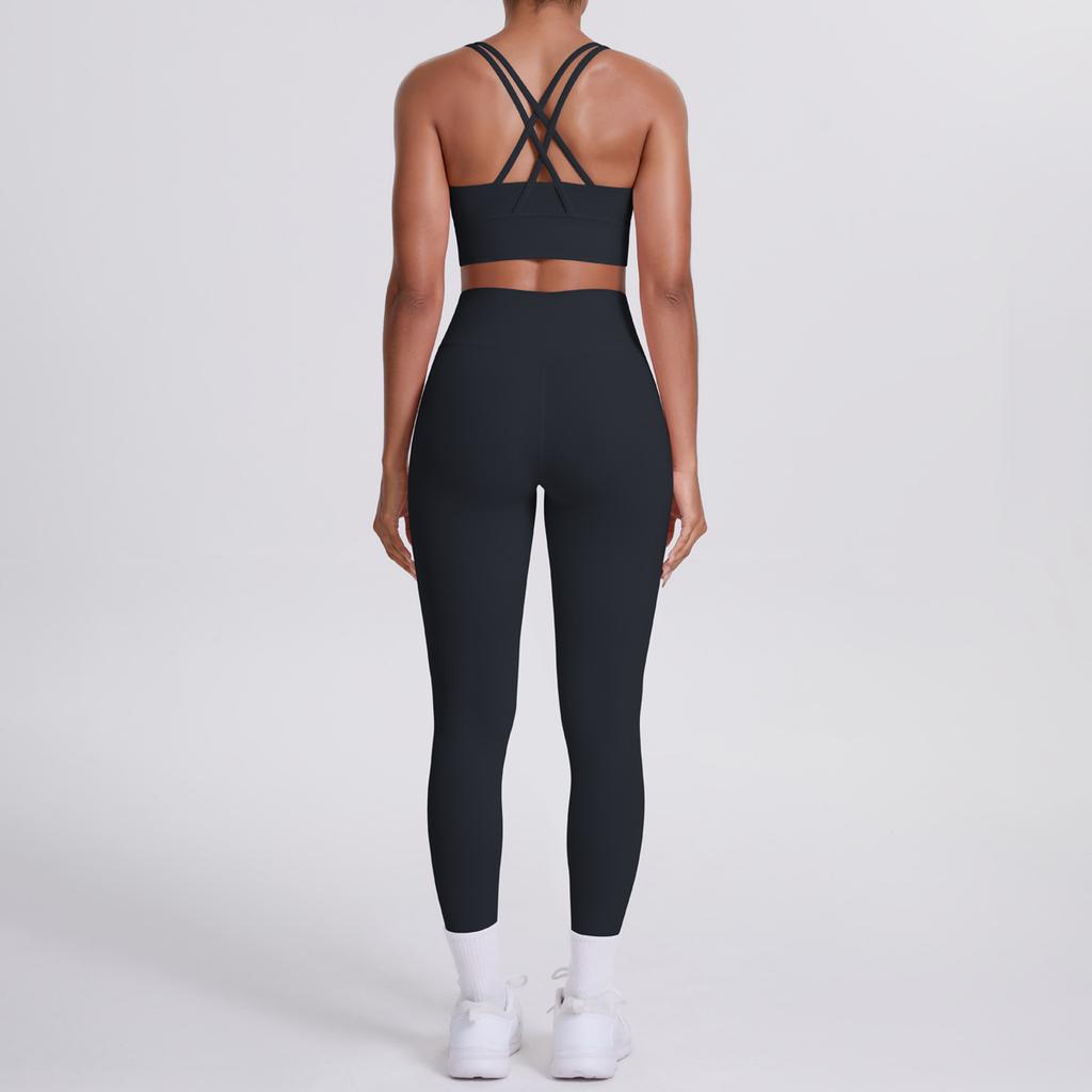 Nude Brushed Cross Back Bra, Casual Sports, Hip Lifting Pants, Fitness Yoga Suit, Two-piece Set