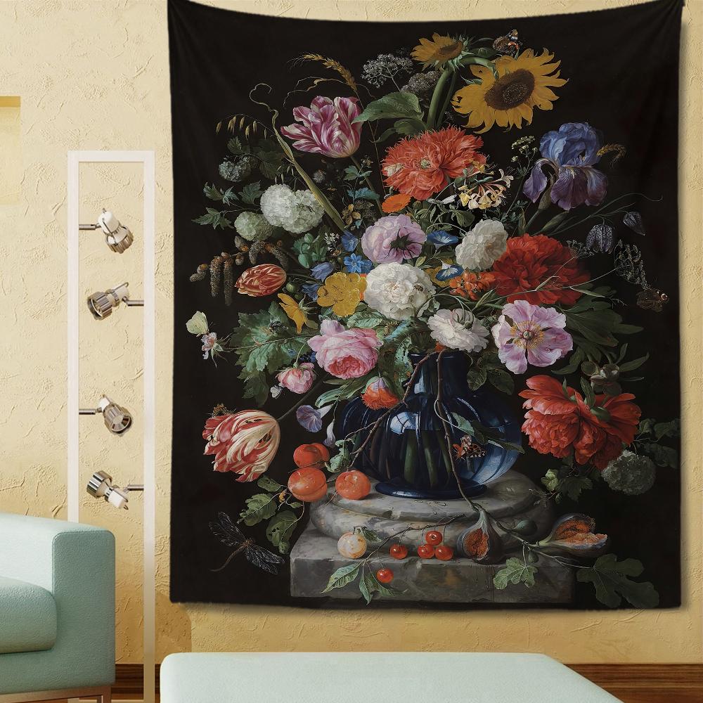 Vintage Style Flowers Tapestry Oil Painting Tapestry Wall Hanging Home Living Room Bedroom Dorm Art Decoration Tapestries