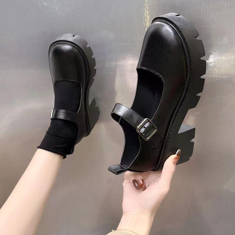 Shoes for Women  Spring and Autumn Women's Pumps Mary Jane Round Toe Shallow Mouth Mid Heel One Word Buckle Shoes Women