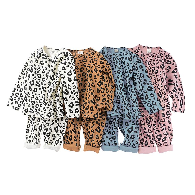 Autumn Leopard Print Pajama Set: Cozy, High-Waist, Unisex Baby, Belly-Warming, Elastic Two-Piece.