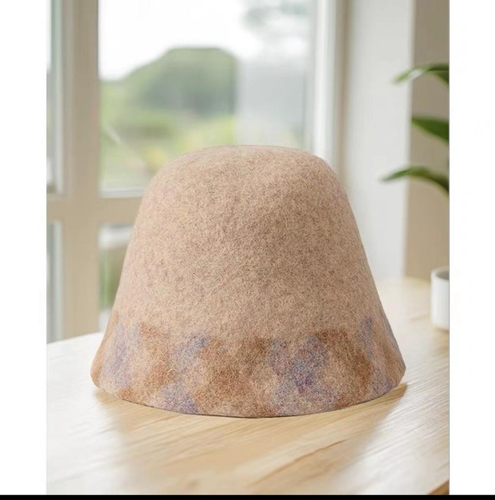 Basin hat fashionable warm women's new pure wool bucket hat color matching bucket hat small face foldable versatile bucket