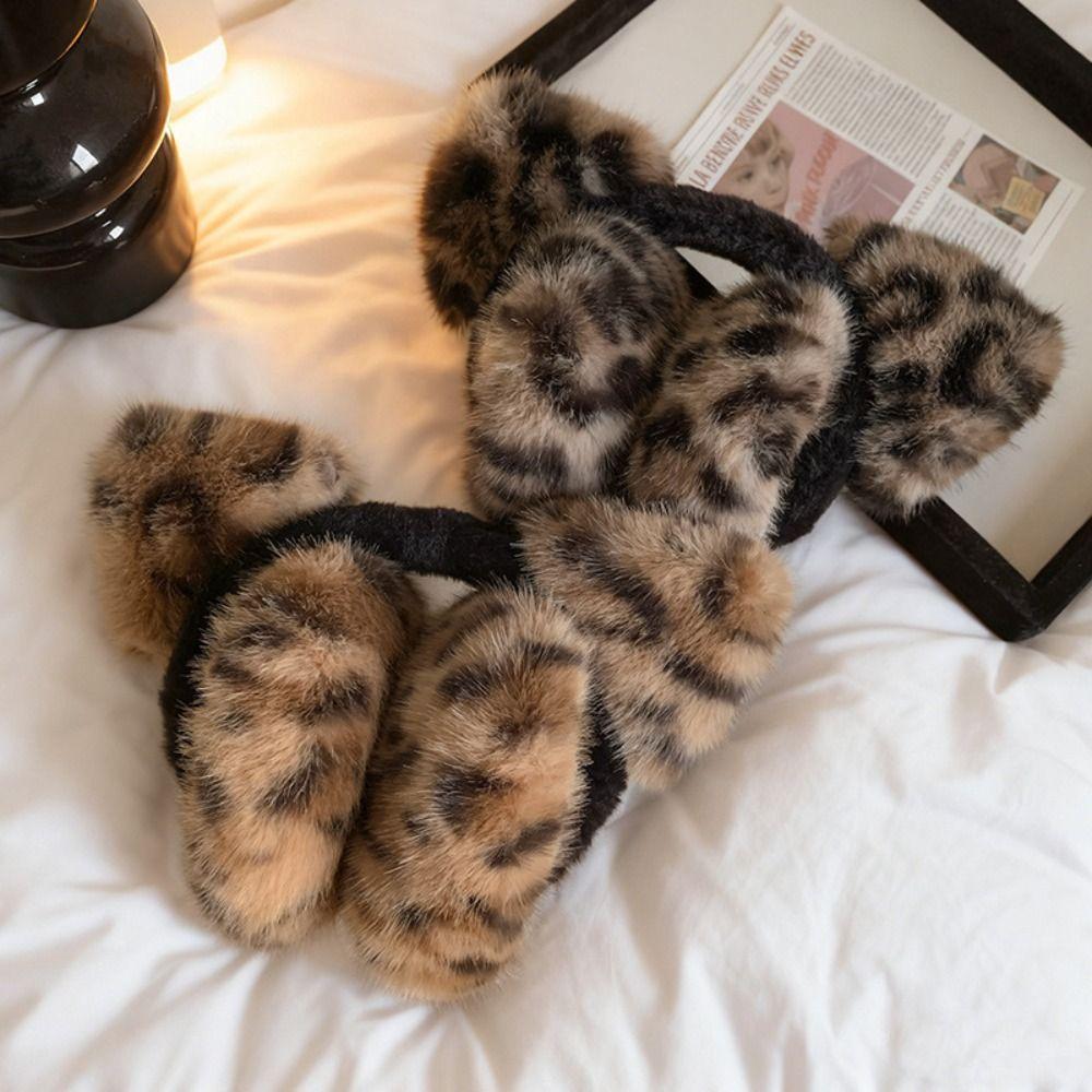 Ear Cap Winter Cat Ears Earmuffs Y2k Faux Fur Ear Muffs Comfortable Leopard Print Ear Mask Riding