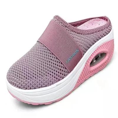 Sapatos de caminhada femininos com amortecimento de ar, ortopédicos, para diabéticos, plataforma, mulas, de malha, leves, com cunha, tênis feminino