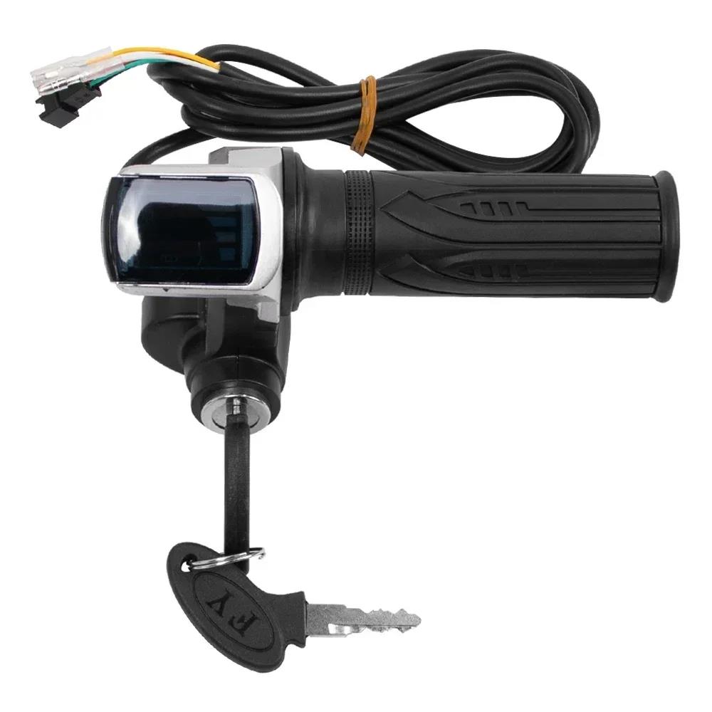 36V 48V 60V Electric Bicycle Throttle Grip E-bike Handlebar with Lock Ebike Scooter Accelerator Power Indicator Key LED Display Throttles 2