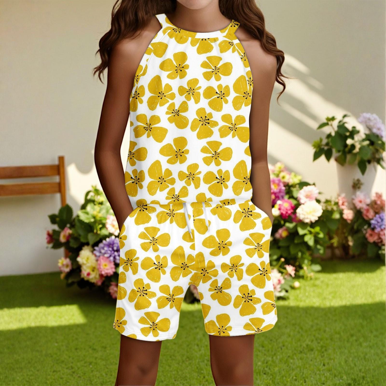 

Детский повседневный модный комплект: топ без рукавов с круглым вырезом и шорты 160 жёлтый