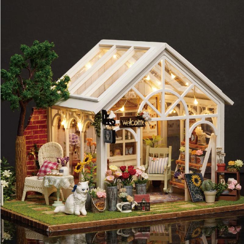 DIY Flower House Kit Wooden Mini Doll House 3D Puzzle Assembly Building Model Toys Home Bedroom With Furniture Christmas Gifts