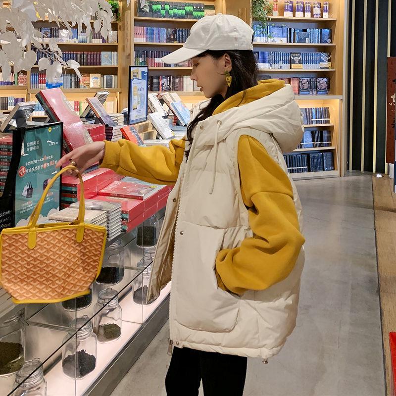 Dámská prošívaná vesta s kapucí - Nová módní krátká volná vesta na podzim/zimu 2023