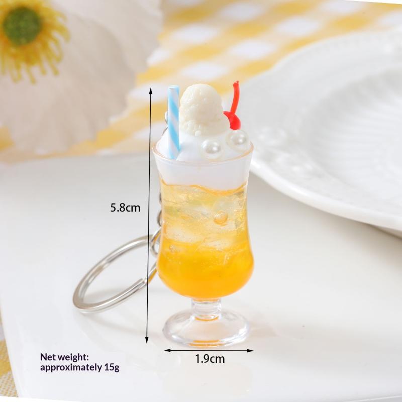 1Pcs Realistic Mini Ice Cream Soda Cup Keychains With Cherry Topping Bright Colors For Bag Decoration And Small Gifts