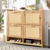 Elegant Wooden Shoe Cabinet with Rattan Doors – 4 Doors, Metal Frame and Top Shelf for Stylish and Organized Storage.