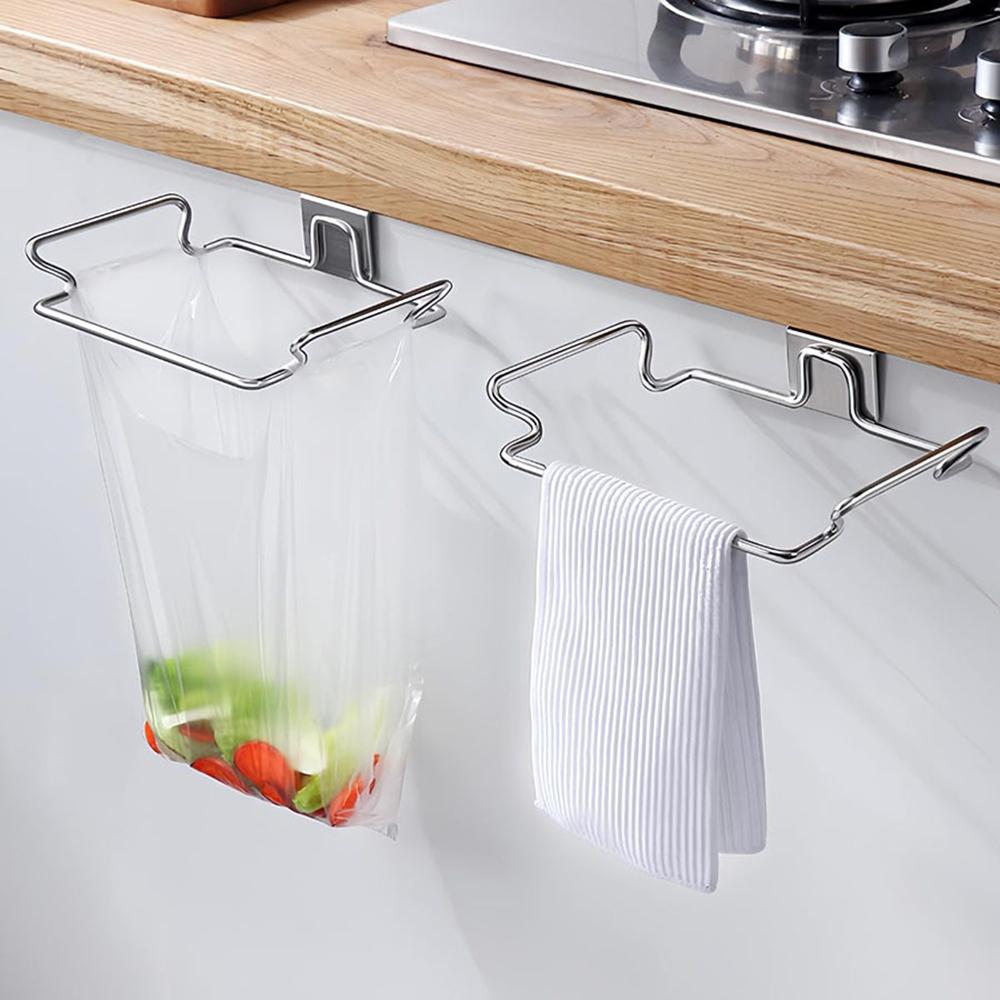 Stainless Steel Hanging Garbage Bags Storage Organizer Rack Stainless Steel Trash Bag Holder Kitchen Hanging Garbage Bag Rack