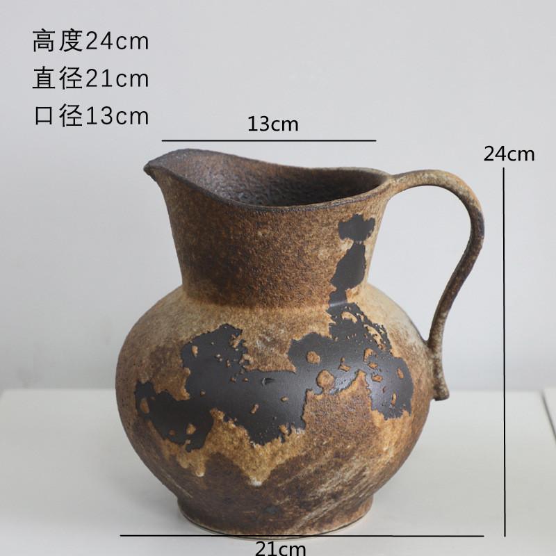 Vintage Dual Ear Coarse Ceramic Vase, Flowerpot, Living Room Decoration, Dining Table Flower Arrangement Container, Pottery Jar
