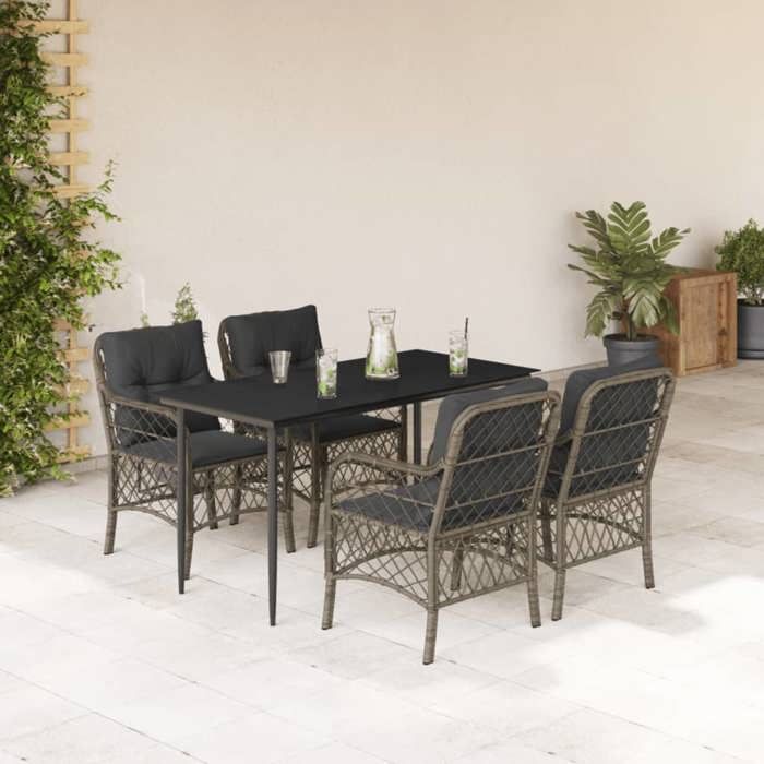 VidaXL Garden Dining Set with Cushions 5 Pcs, Patio Table and Chairs, Outdoor Furniture Terrace, Modern, 3212126
