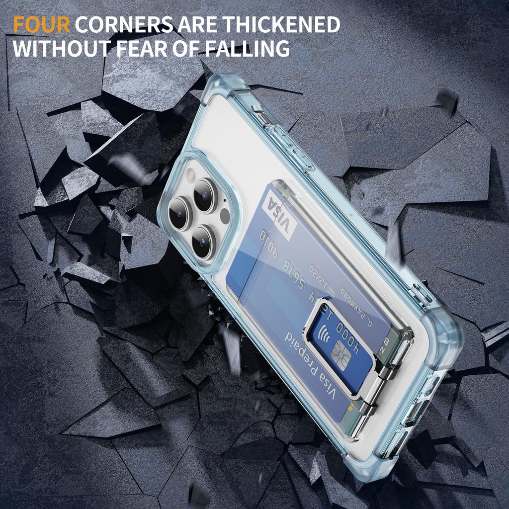 For iPhone 15 Pro Max Case Reinforced Corners TPU + Acrylic Phone Cover with Kickstand Card Holder