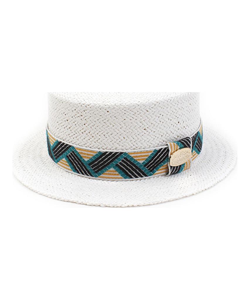 Yunibeosyeolkemiseuteuli Cool Line White Flat Short Panama Hat Summer Fedora
