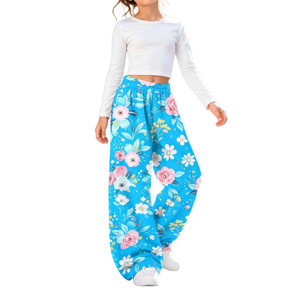 Fashionable Girls' Flannel Warm Loose Printed Pants