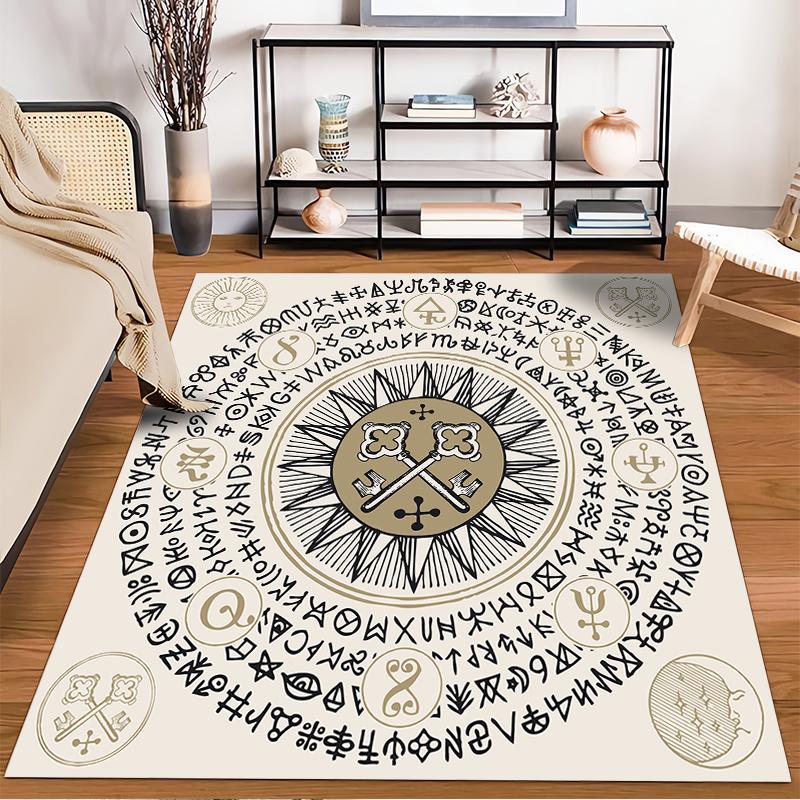Mystic Keys and Symbols Circle Design Non-slip rug suitable for living room and bedroom sofas
