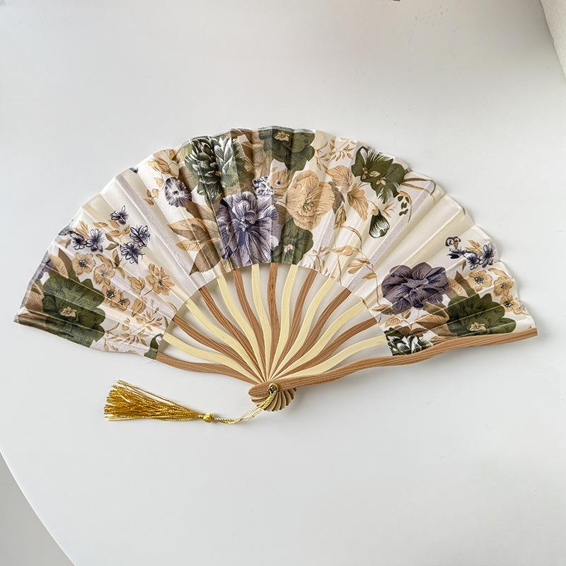 Chinese Style Women's 7-inch Silk Cloth Folding Fan Keel Bamboo Fan Summer Cooling Creative Fan Children's Dance Fan