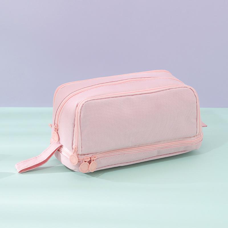 Large capacity double-layer double-open pencil bag ins wind niche primary and secondary school students pencil case multi-functional simple universal