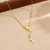 Gold Plated Stainless Steel Cross and Heart Lariat Necklace for Women