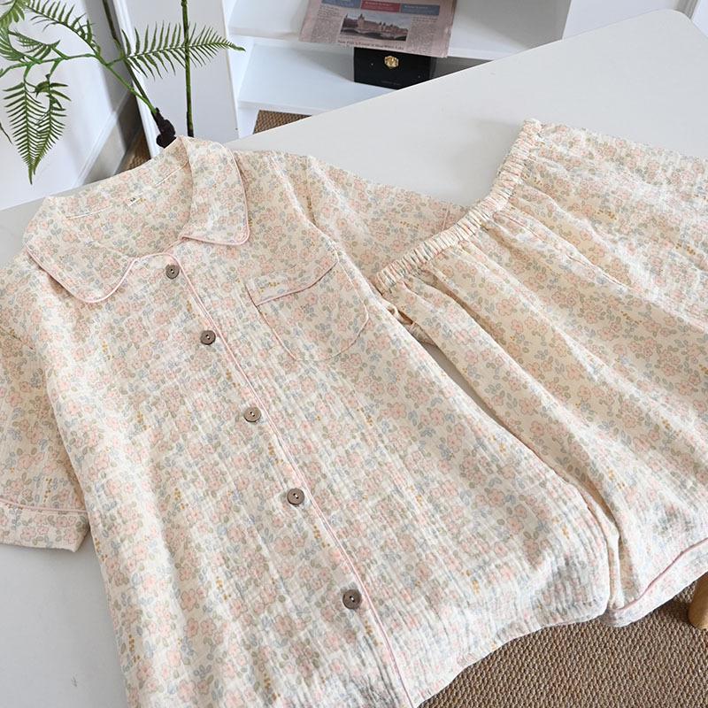 Damski letni zestaw piżamowy z czystej bawełny - Słodki, Przewiewny, Krótki rękaw i Szorty