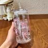 Large Capacity Bow Cup With Lids Milk Tea Cup Cute Clear Straw Cup  Student