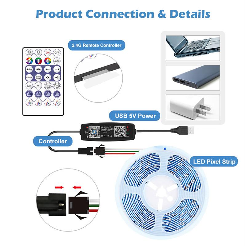WS2812B Controller Bluetooth Music APP Control for Pixel LED Strip Light SK6812 WS2811 WS2812 Tape Lights USB 5V Remote Control