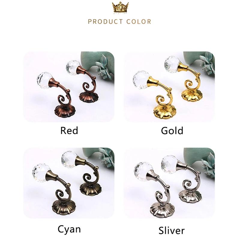 2 ks U-tvarované držáky na záclony s přezkami, háčky s křišťálovou kuličkou, nástěnný věšák, dekorace okna domova, vintage držák s třásněmi