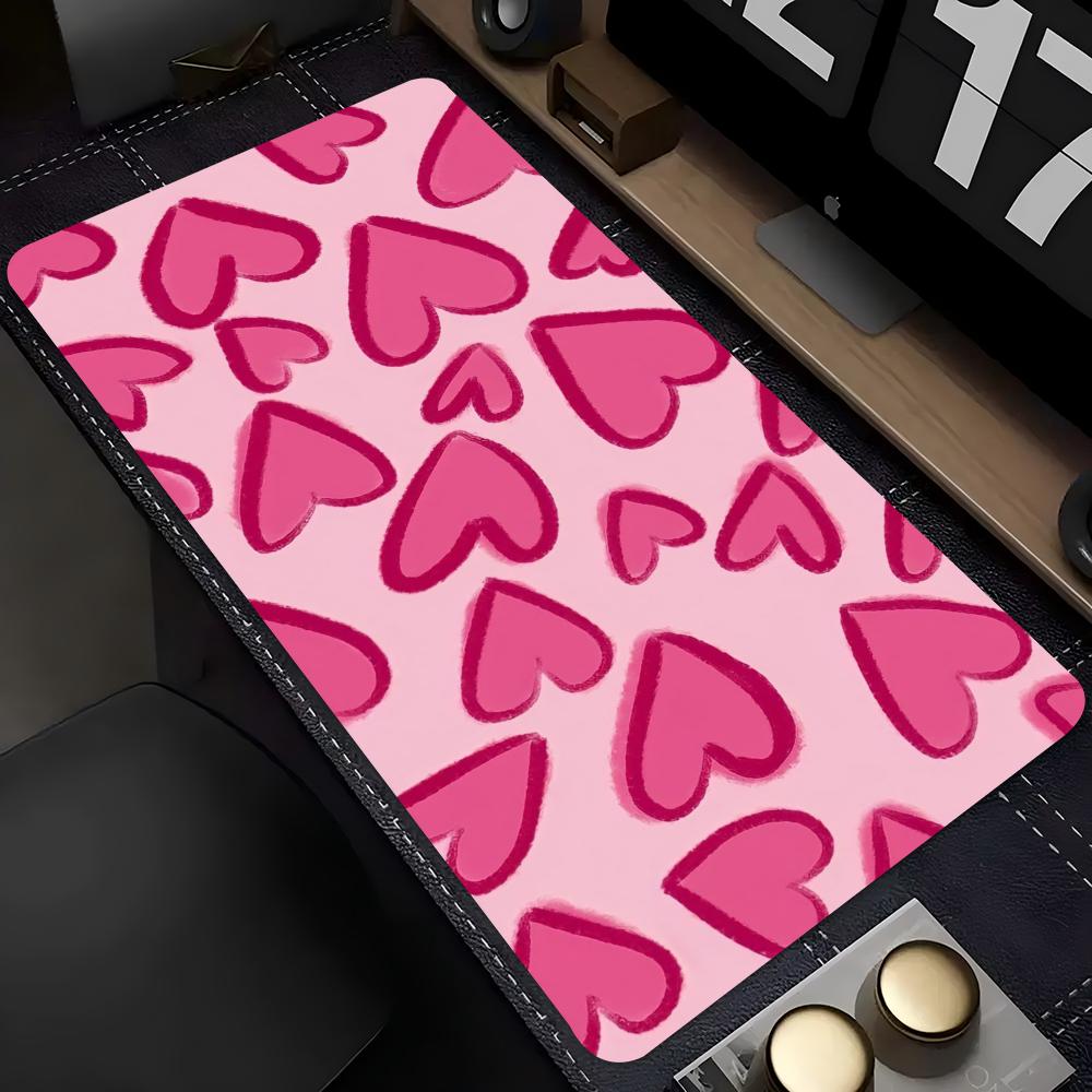 Cute Aesthetic Pink Heart Design Extended Mouse Pad Non Slip Rubber Desk Mat For Gaming Laptop Keyboard And Home Office Setup
