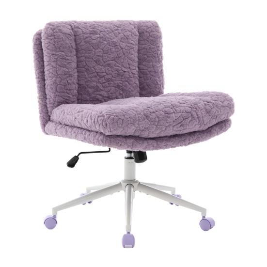 26.4 Inch Seat Office Chair, Artificial Rabbit Hair Home Office Chair with Metal Base, Adjustable Desk Chair Swivel Office Chair, Vanity Chair