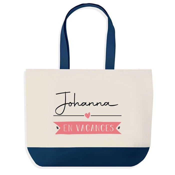 Sac shopping - PLANETEE - Johanna en Vacances - fond bleu - coton 40x45 cm - grand format