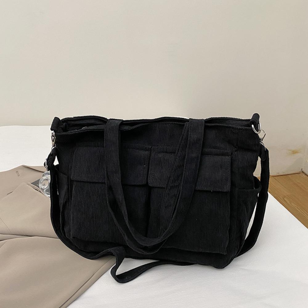 

Винтажная вельветовая сумка-тоут Элегантная повседневная сумка под мышкой Простая многокарманная сумка через плечо Праздничная чёрный