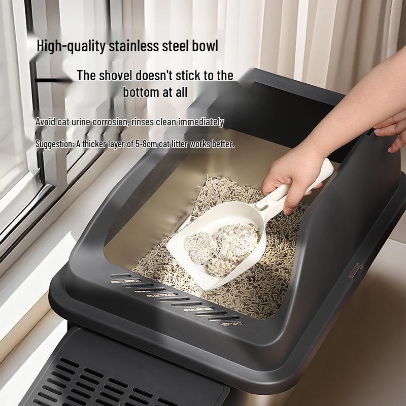Stainless Steel Easy-Clean Cat Litter Box, Widened & Thickened, Large Open Space, Sand-Proof & Anti-Splash.
