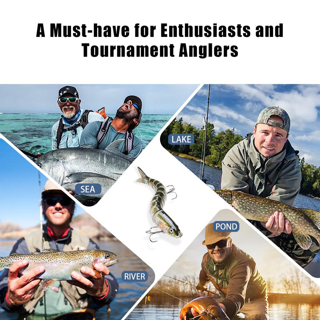 TRUSCEND Fishing Set of Lifelike Minnows for Saltwater and Freshwater Suitable for Sea Spanish and Other Fish [10-Joint Design] Lure, 3, Fishing,