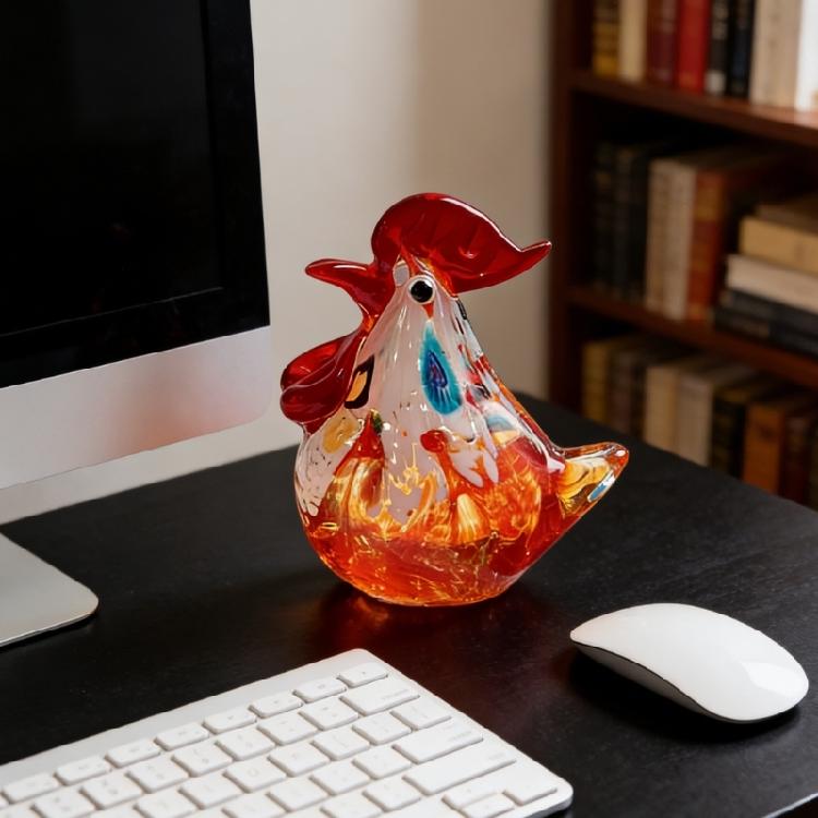 Figure di Gallo Seduto Galline in Vetro Soffiato Statua Sculture di Animali Figura Decorativa da Collezione Arredamento per la Casa
