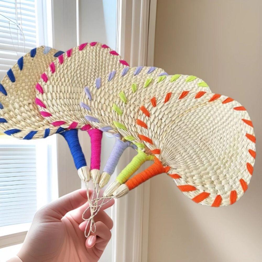 Ethnic style Straw Hand-woven Fan vintage Straw Woven Fans Pure Summer Cooling Fan  Beach